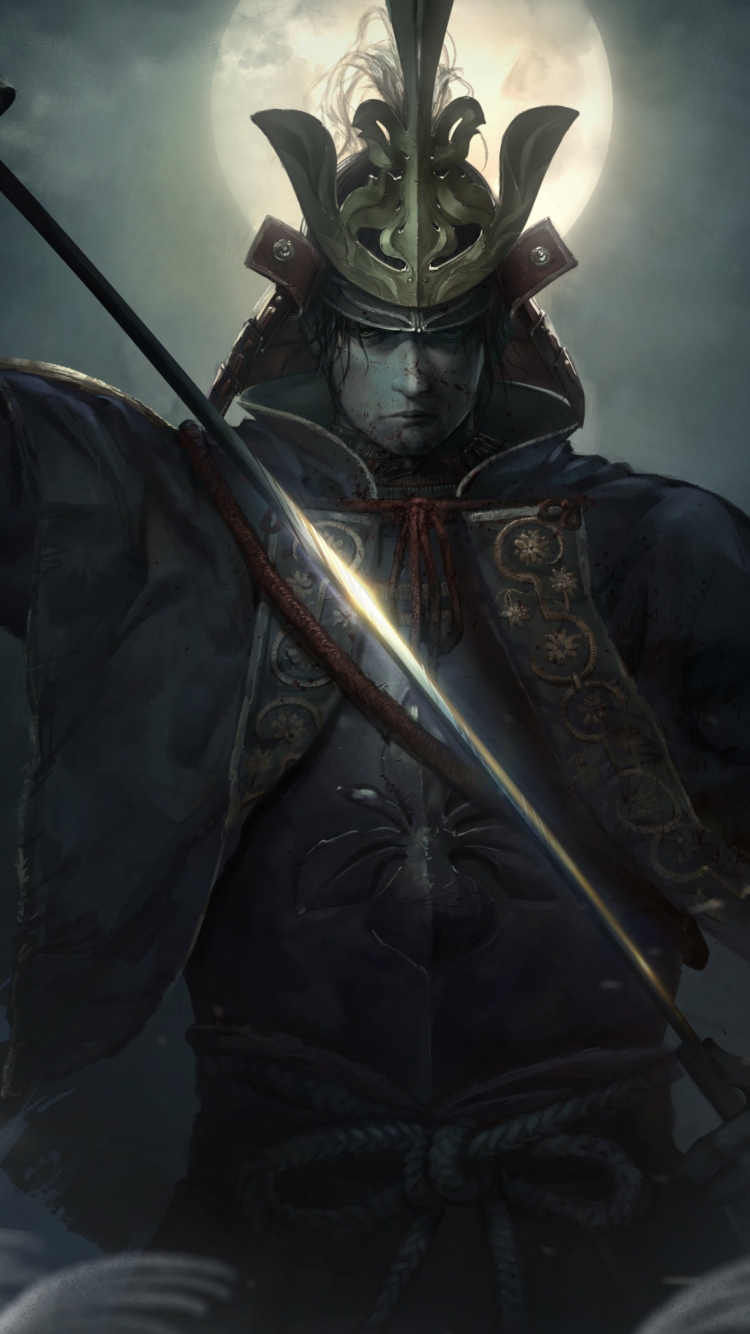 満月と抜刀するかっこいい葦名弦一郎 / セキロウ シャドウズ ダイ トゥワイスの750 x 1334 / スマホ壁紙