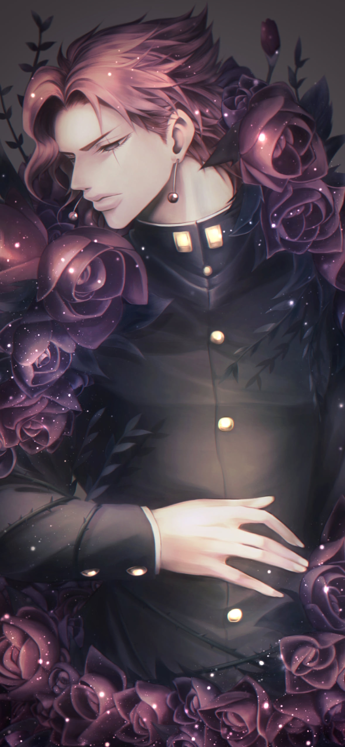 赤い薔薇と花京院典明 / ジョジョの奇妙な冒険の1170 x 2532 / スマホ壁紙