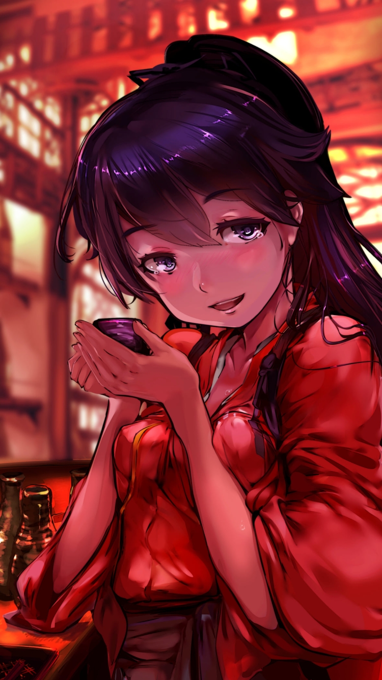 日本酒を飲みほろ酔いの鳳翔 / 艦隊これくしょんの750 x 1334 / スマホ壁紙