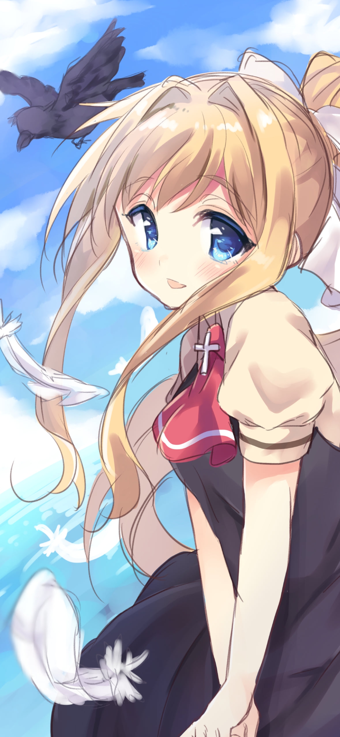 カラスと可愛い神尾観鈴 / AIRの1170 x 2532 / スマホ壁紙