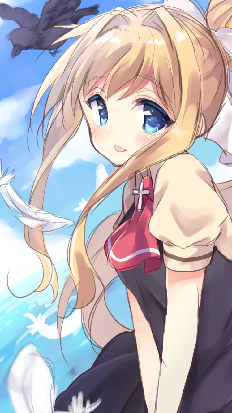 カラスと可愛い神尾観鈴 / AIRの750 x 1334 / スマホ壁紙