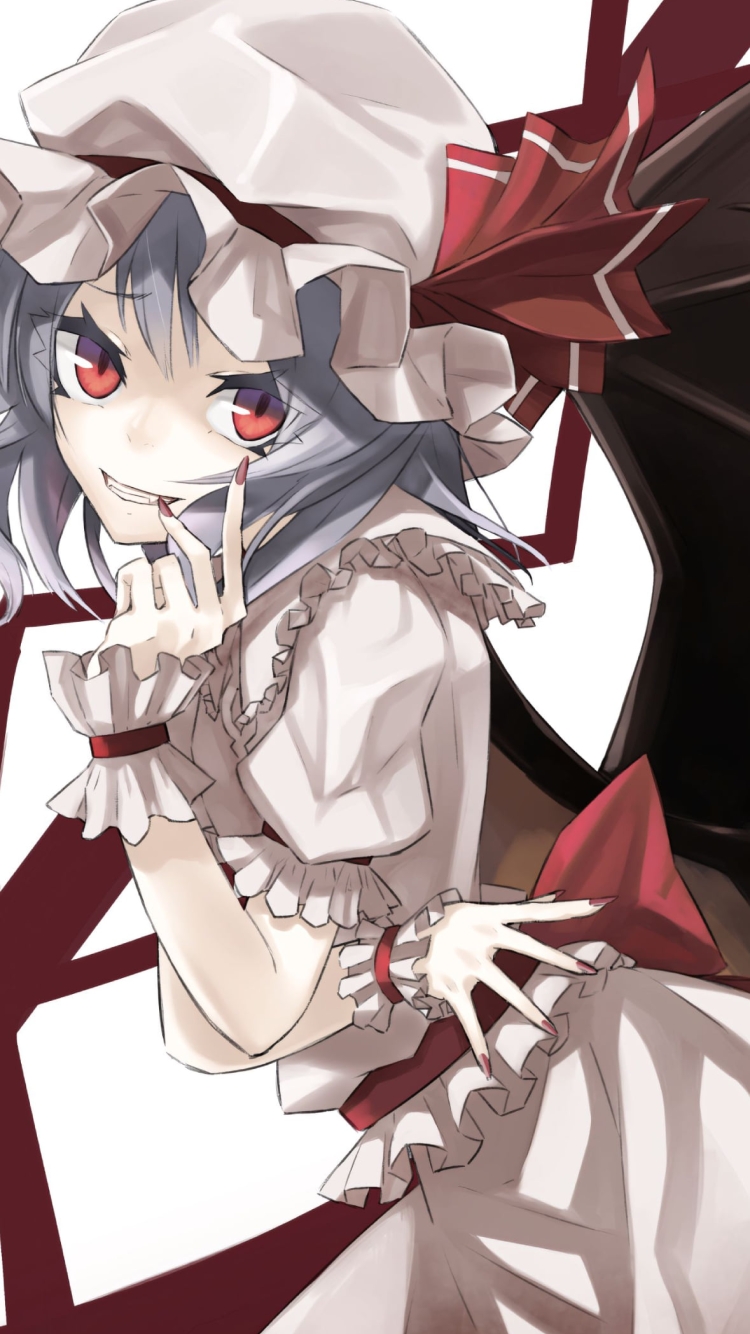 背中からコウモリの翼が生えたレミリア・スカーレット / 東方の750 x 1334 / スマホ壁紙