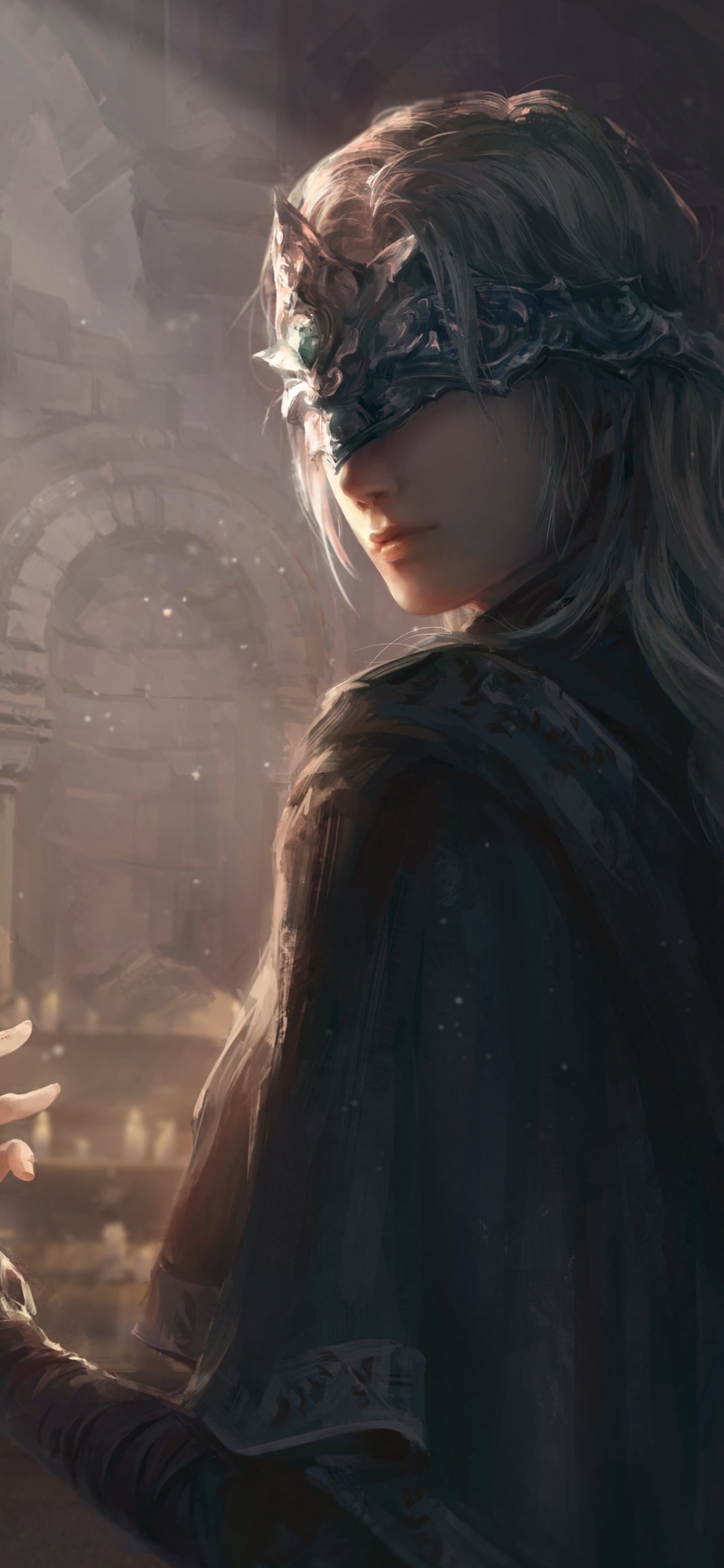 リアルなタッチで描かれたかぼたん / 黒衣の火防女 / ダークソウル / デモンズソウルの1170 x 2532 / スマホ壁紙