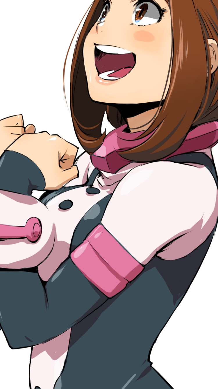 ガッツポーズする笑顔の麗日お茶子 / ヒロアカ / 僕のヒーローアカデミアの750 x 1334 / スマホ壁紙