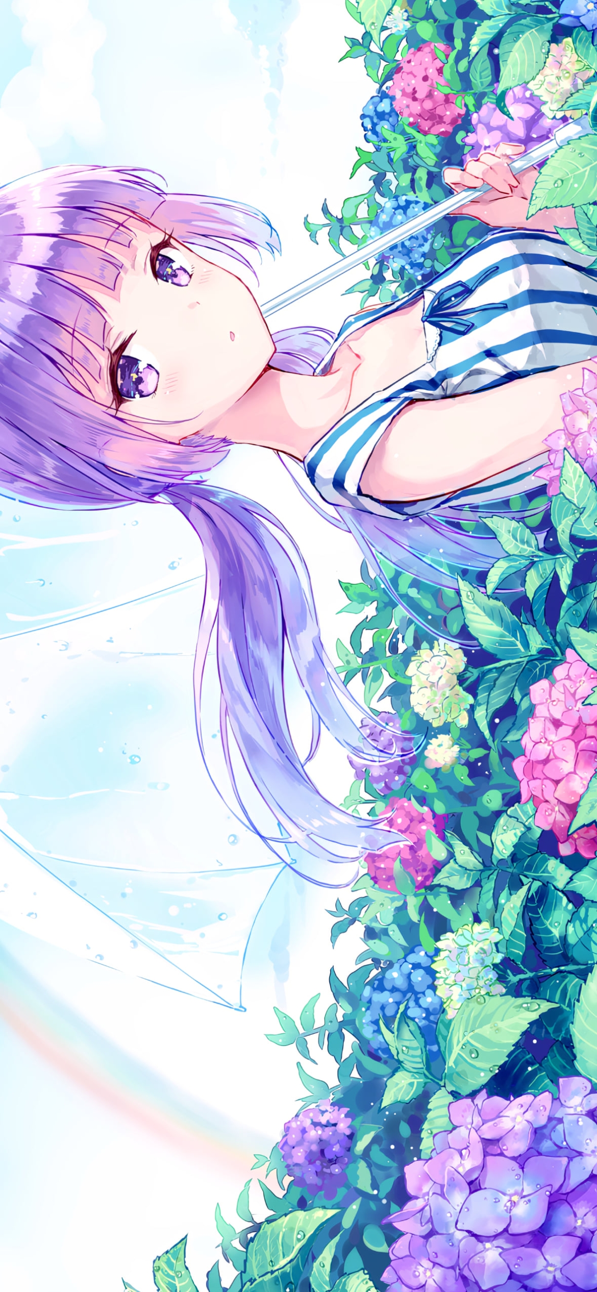 紫陽花の花畑でビニール傘をさす可愛い氷上スミレ / アイカツ!の1170 x 2532 / スマホ壁紙