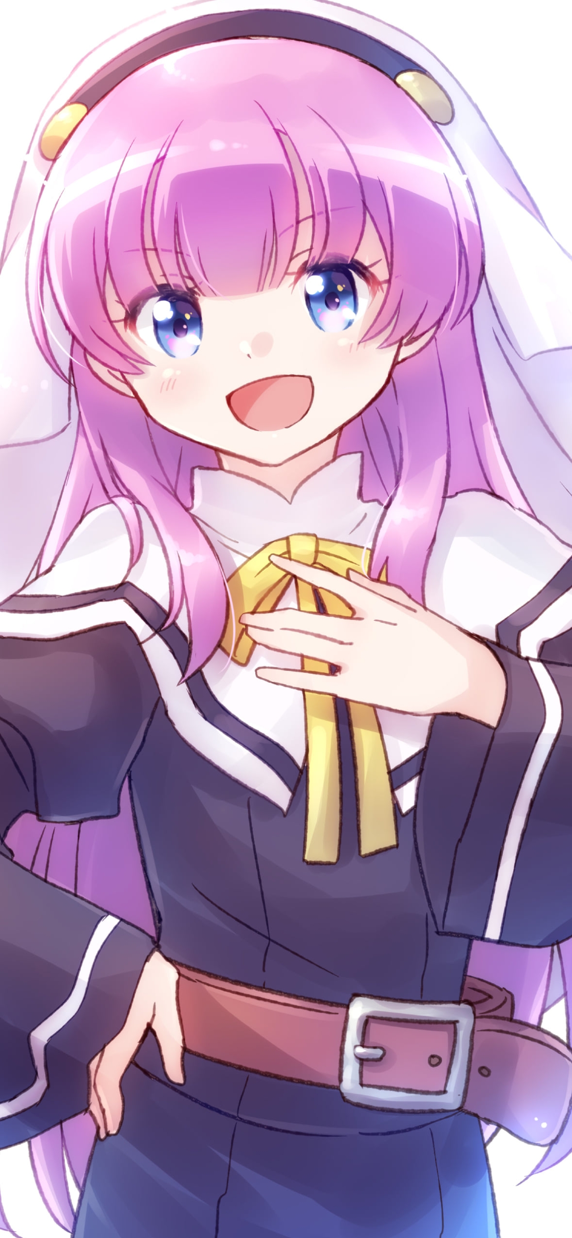 胸元の黄色いリボンに手をあてる笑顔の佐藤ひな / 神様になった日の1170 x 2532 / スマホ壁紙