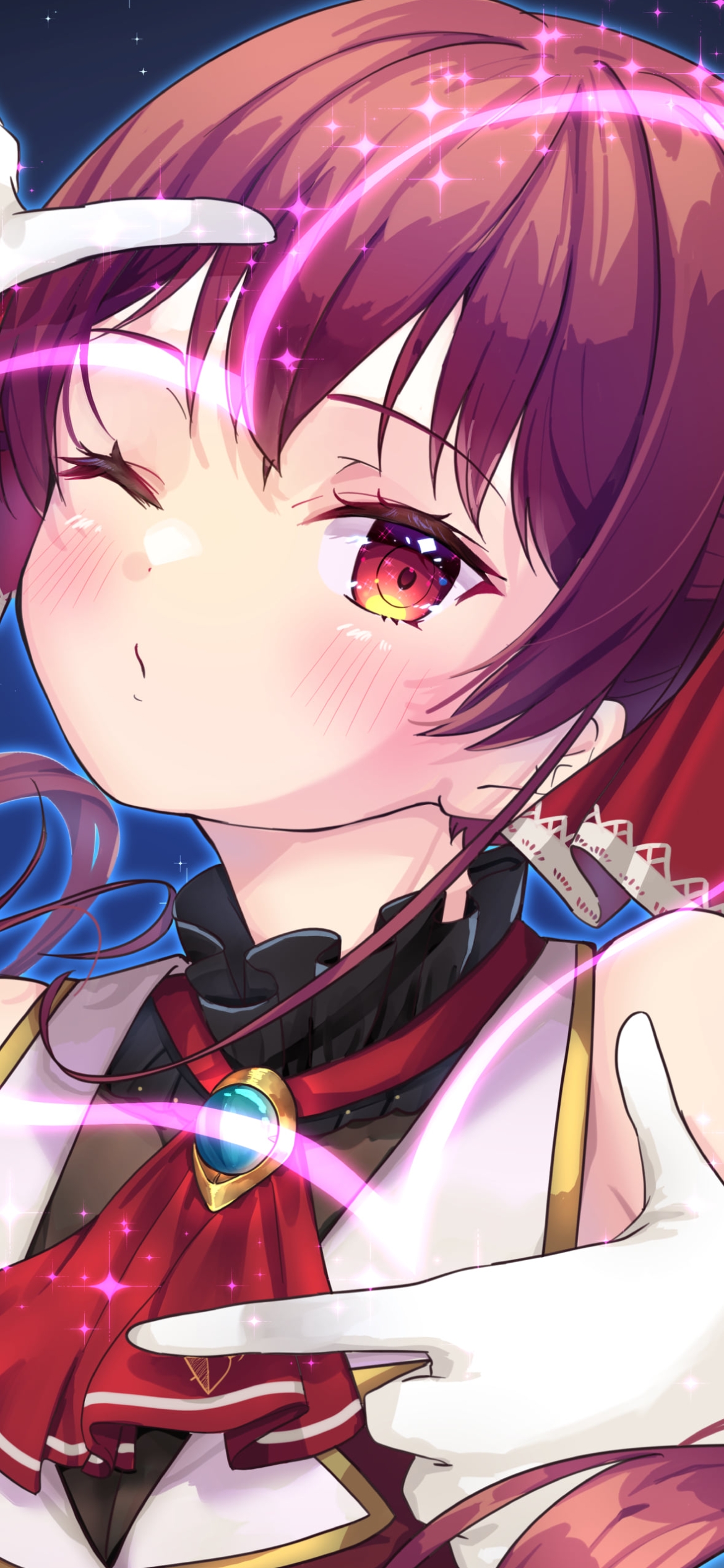 両手でポーズを取りウィンクする宝鐘マリン / 赤い瞳 / ホロライブ / バーチャルYouTuber / Vtuberの1170 x 2532 / スマホ壁紙
