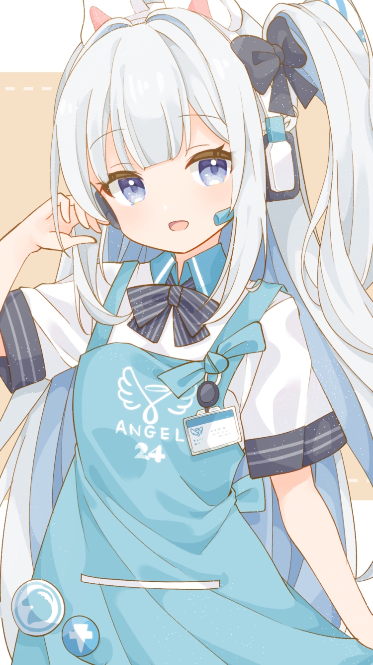 水色のエプロンをつけた可愛い月雪ミヤコ / ブルアカ / ブルーアーカイブの750 x 1334 / スマホ壁紙
