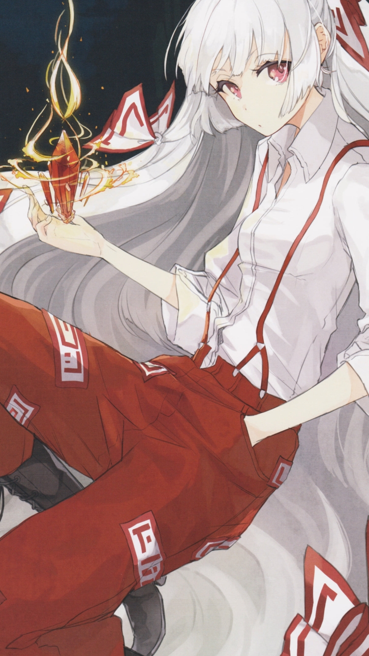 ポケットに手をつっこむ藤原妹紅(ふじわらのもこう) / 東方の750 x 1334 / スマホ壁紙