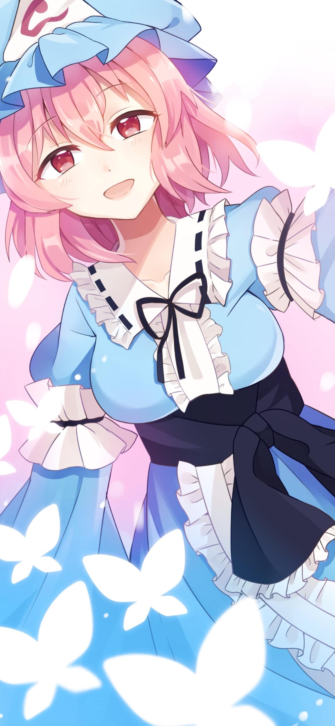 光る蝶と西行寺幽々子 / 東方の1170 x 2532 / スマホ壁紙