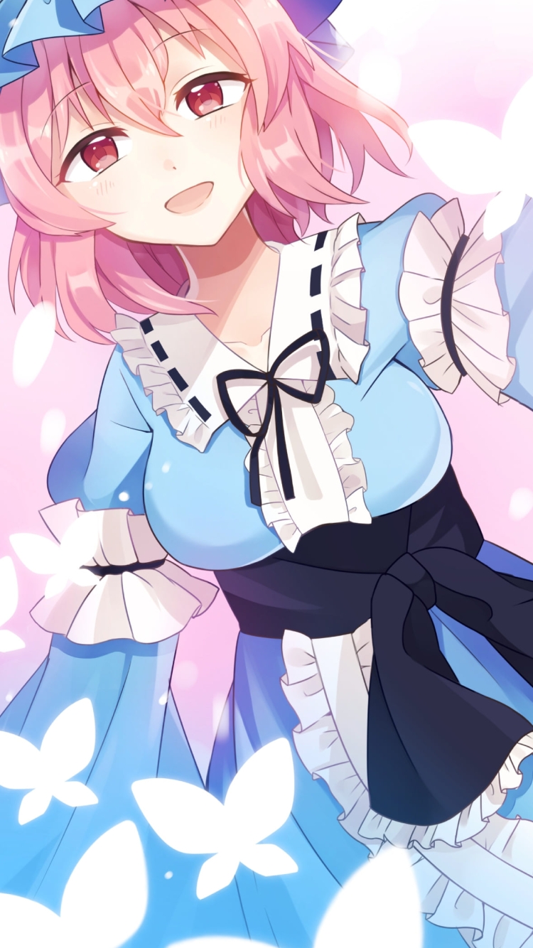 光る蝶と西行寺幽々子 / 東方の750 x 1334 / スマホ壁紙