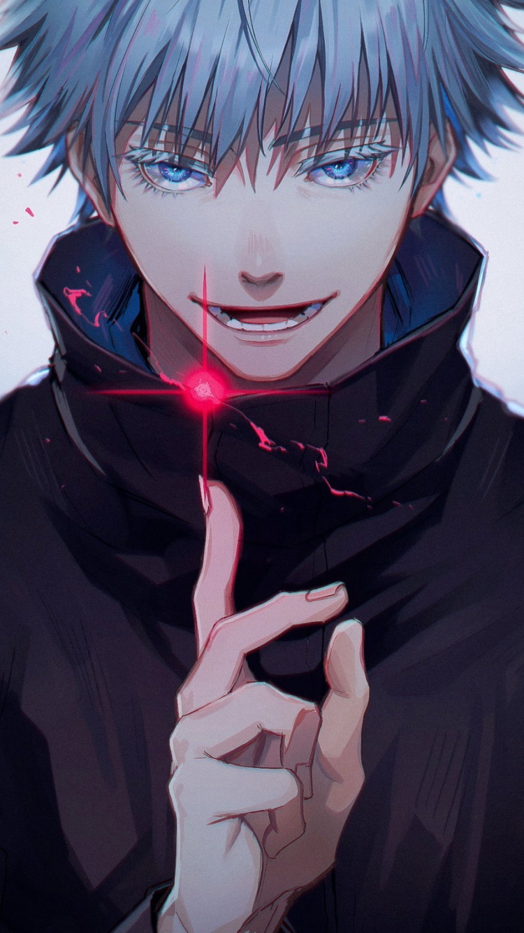 笑うかっこいい青い瞳の五条悟 / 呪術廻戦の750 x 1334 / スマホ壁紙