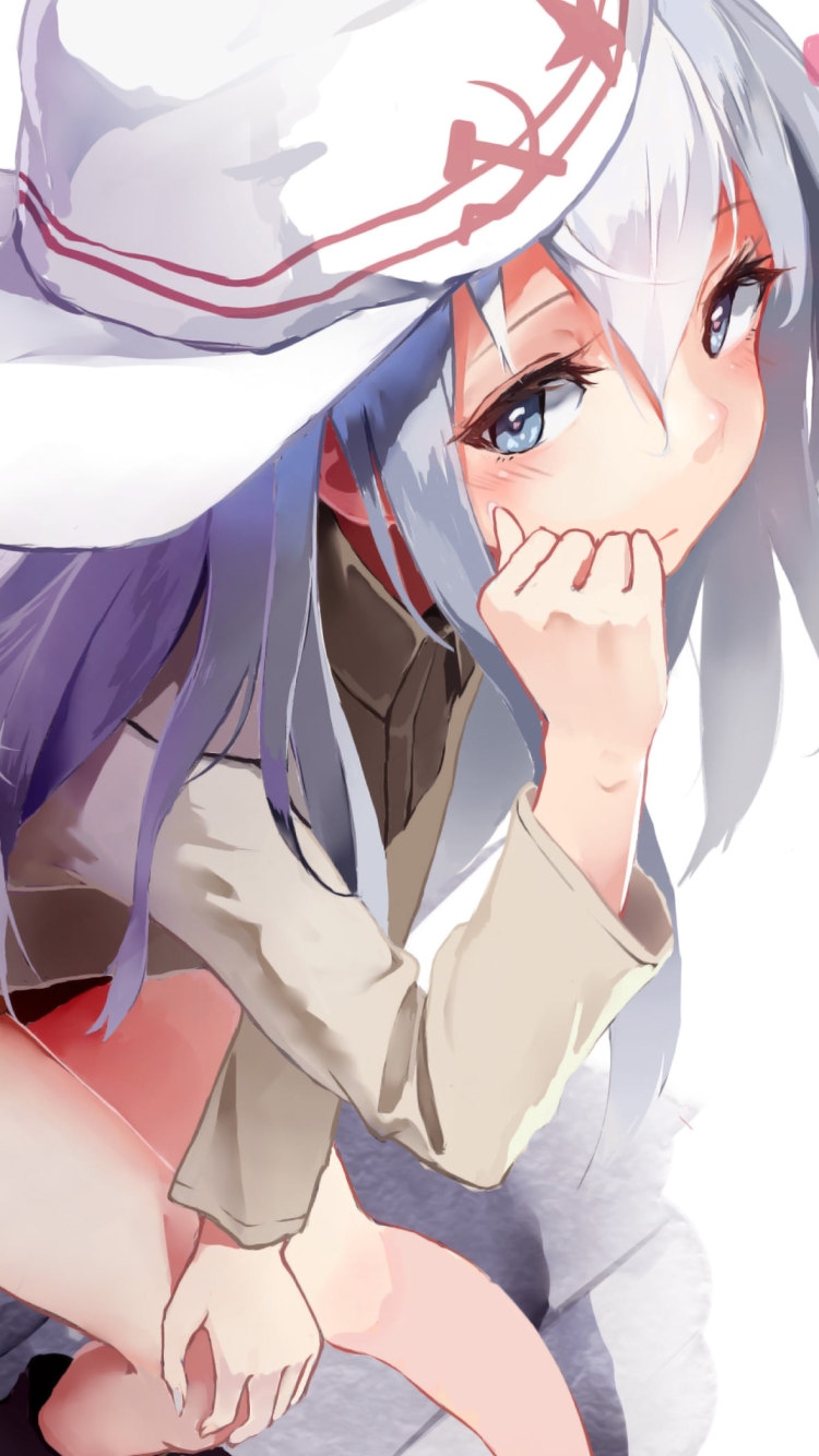 白い階段に座る響 / 艦隊これくしょんの750 x 1334 / スマホ壁紙