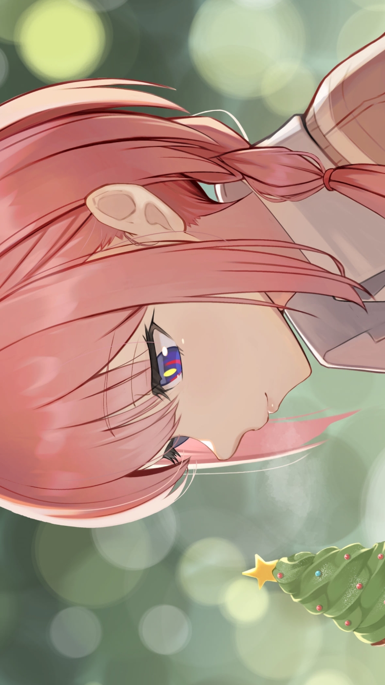 クリスマスツリーを模した緑のアイスを見つめる花譜 / バーチャルYouTuber / Vtuberの750 x 1334 / スマホ壁紙