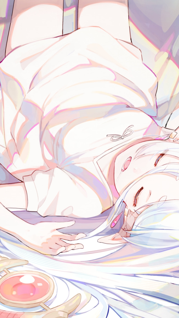 仰向けで寝るフリーレン / 葬送のフリーレンの750 x 1334 / スマホ壁紙