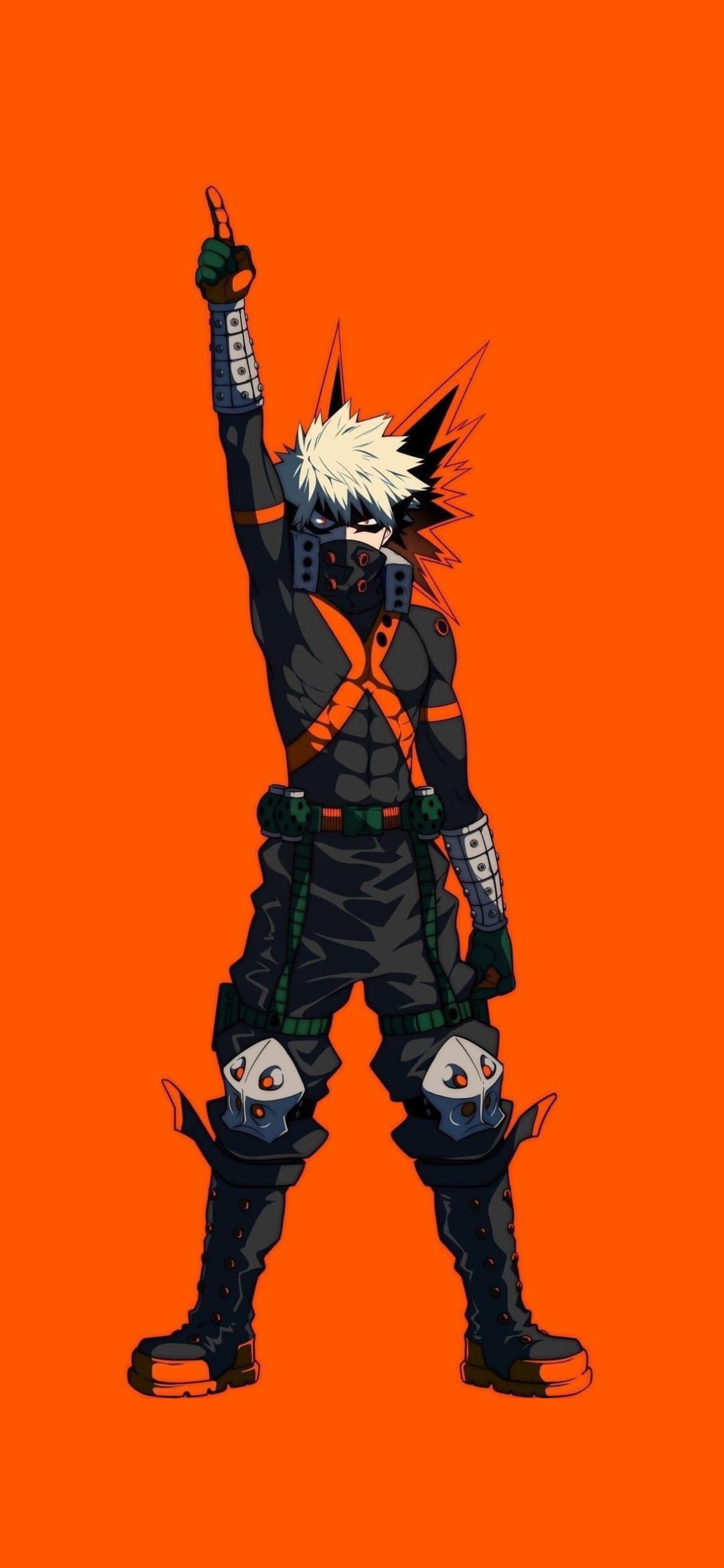 右手の人差し指で天を指す爆豪勝己 / 僕のヒーローアカデミアの1170 x 2532 / スマホ壁紙