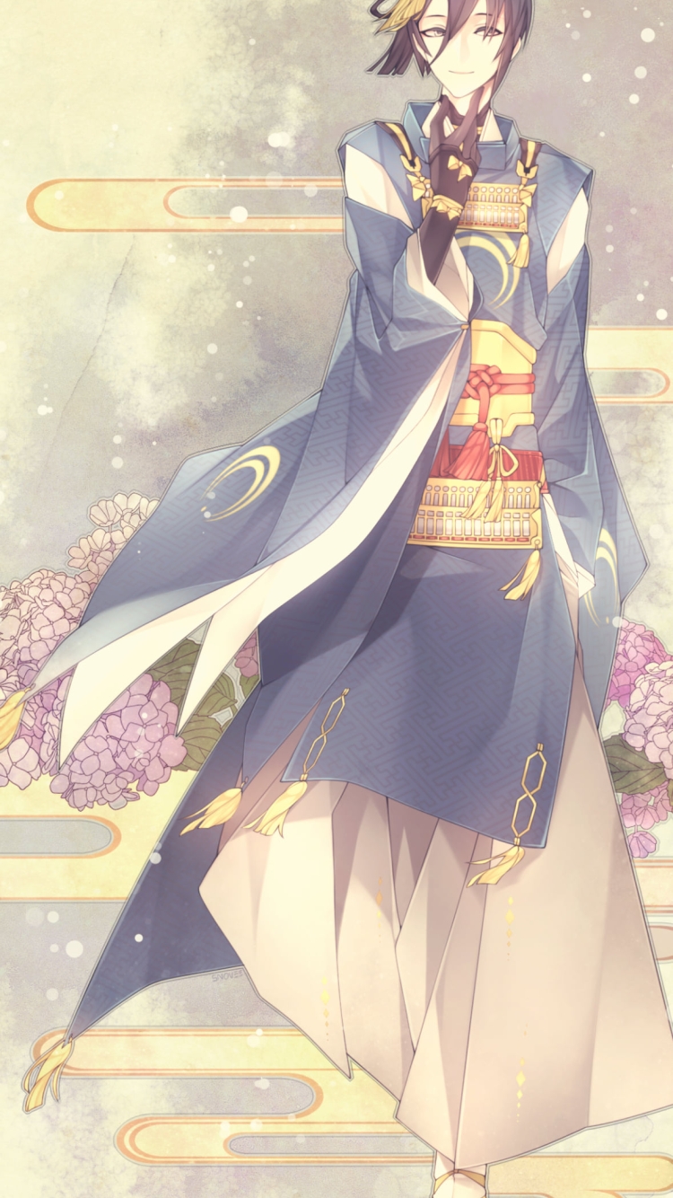 紫陽花と三日月宗近(みかづきむねちか)/ 刀剣乱舞の750 x 1334 / スマホ壁紙