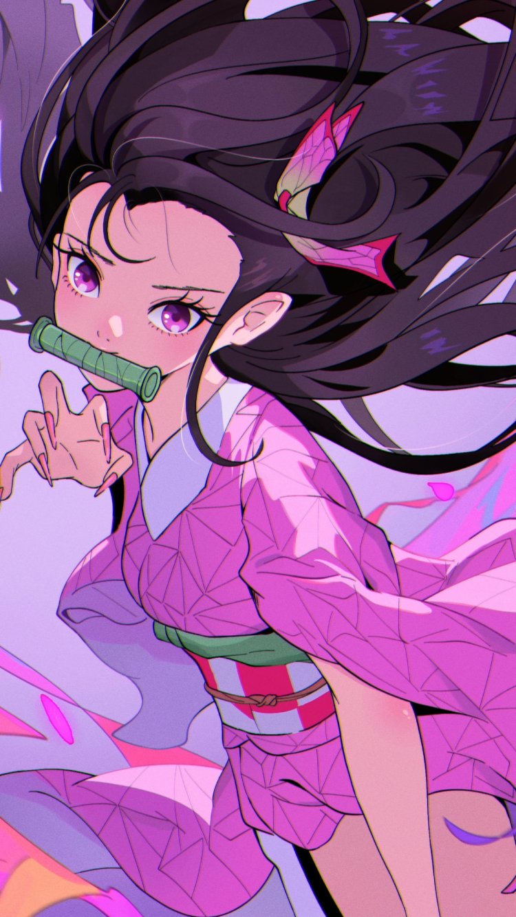 ポップなタッチで描かれた竈門禰豆子 / 鬼滅の刃の750 x 1334 / スマホ壁紙