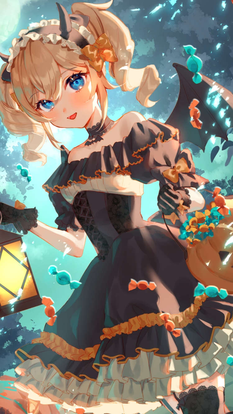 ランタンを持つハロウィンコスの可愛いバーバラ / 原神の750 x 1334 / スマホ壁紙