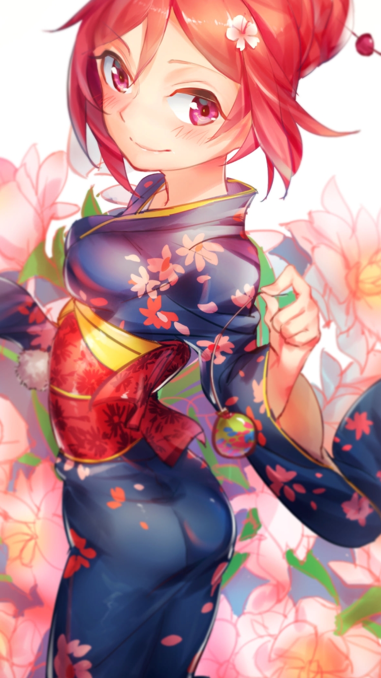 花柄の青い着物を着た西木野真姫 / ラブライブ!の750 x 1334 / スマホ壁紙