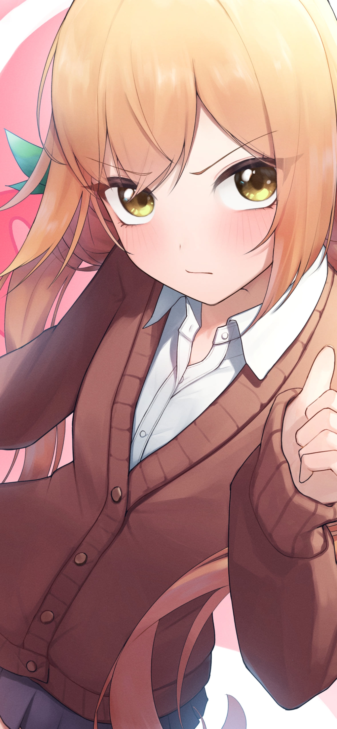頬を赤らめる院田唐音 / 君のことが大大大大大好きな100人の彼女の1170 x 2532 / スマホ壁紙