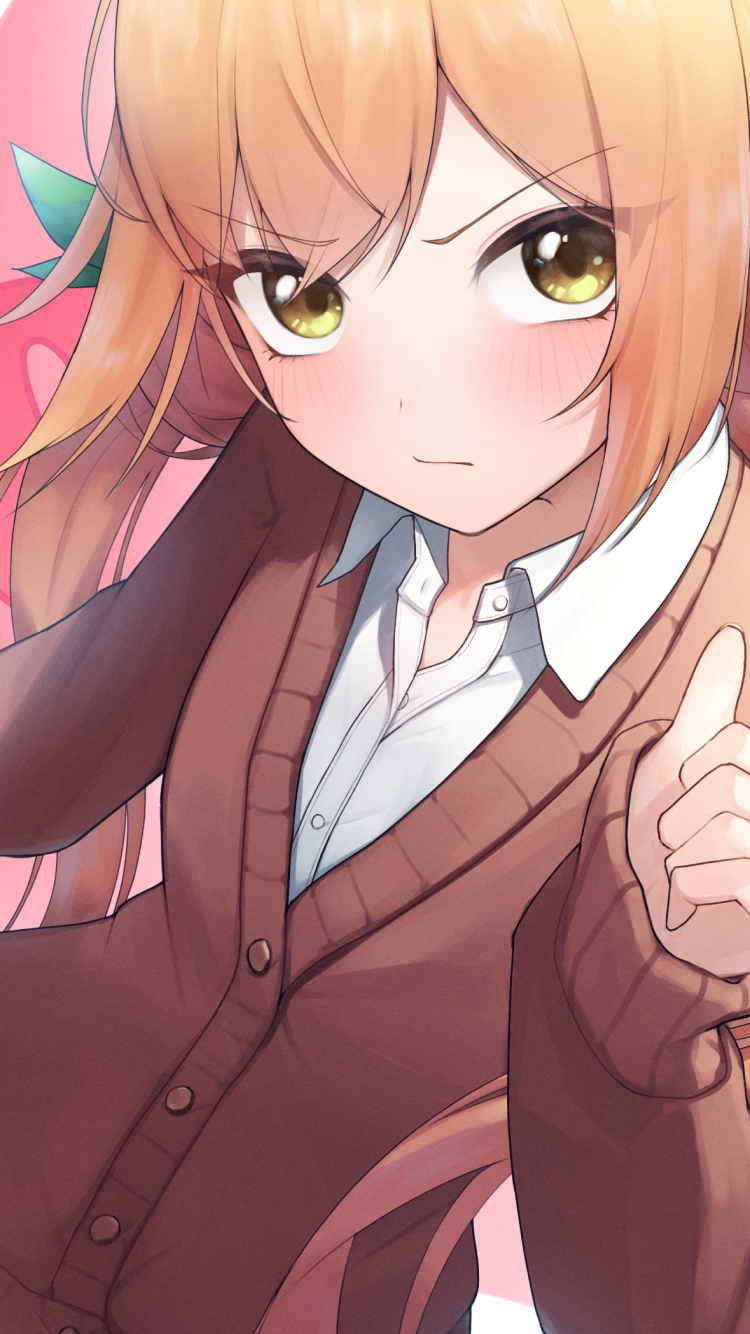 頬を赤らめる院田唐音 / 君のことが大大大大大好きな100人の彼女の750 x 1334 / スマホ壁紙