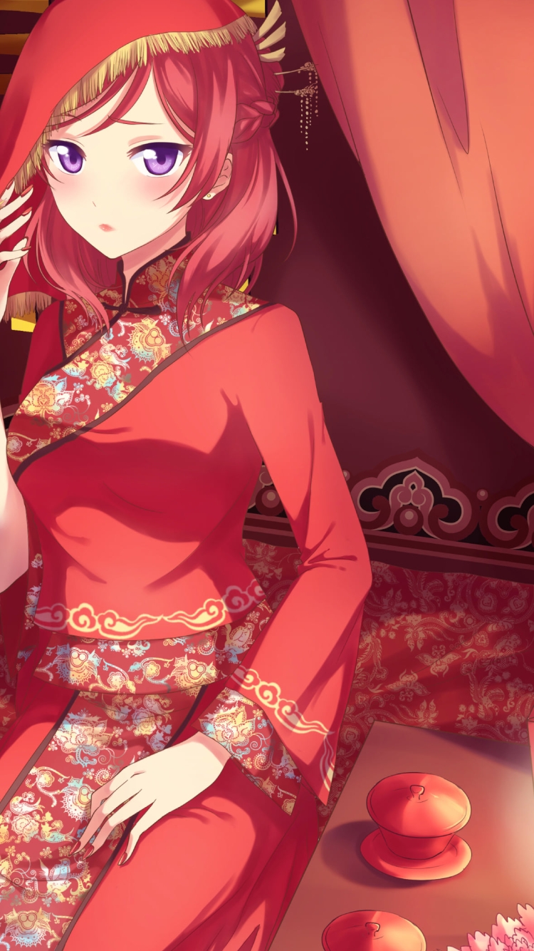 赤いチャイナドレスを着た可愛い西木野真姫 / ラブライブ!の750 x 1334 / スマホ壁紙