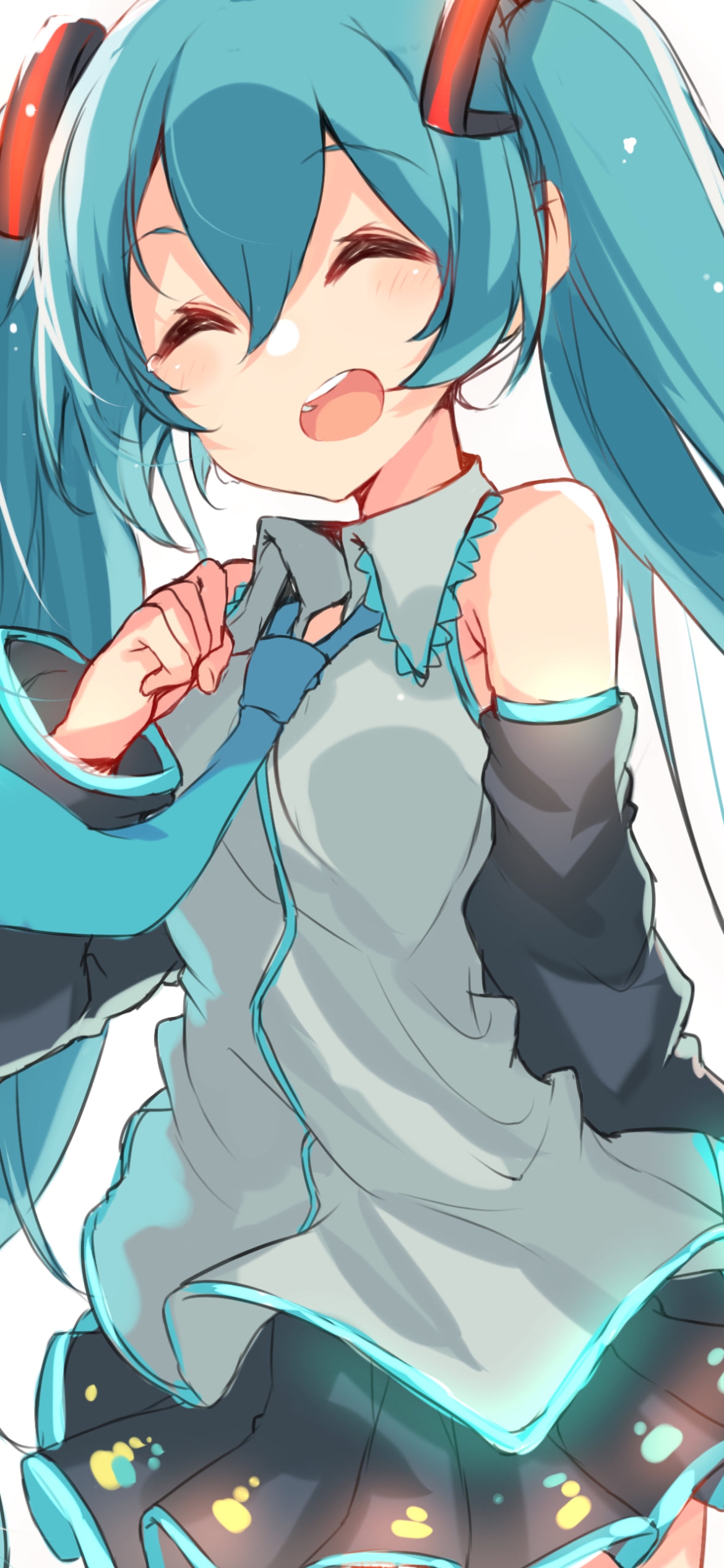 拳を握り満面の笑みの可愛い初音ミク / ツインテール / ボカロ / ボーカロイドの1170 x 2532 / スマホ壁紙