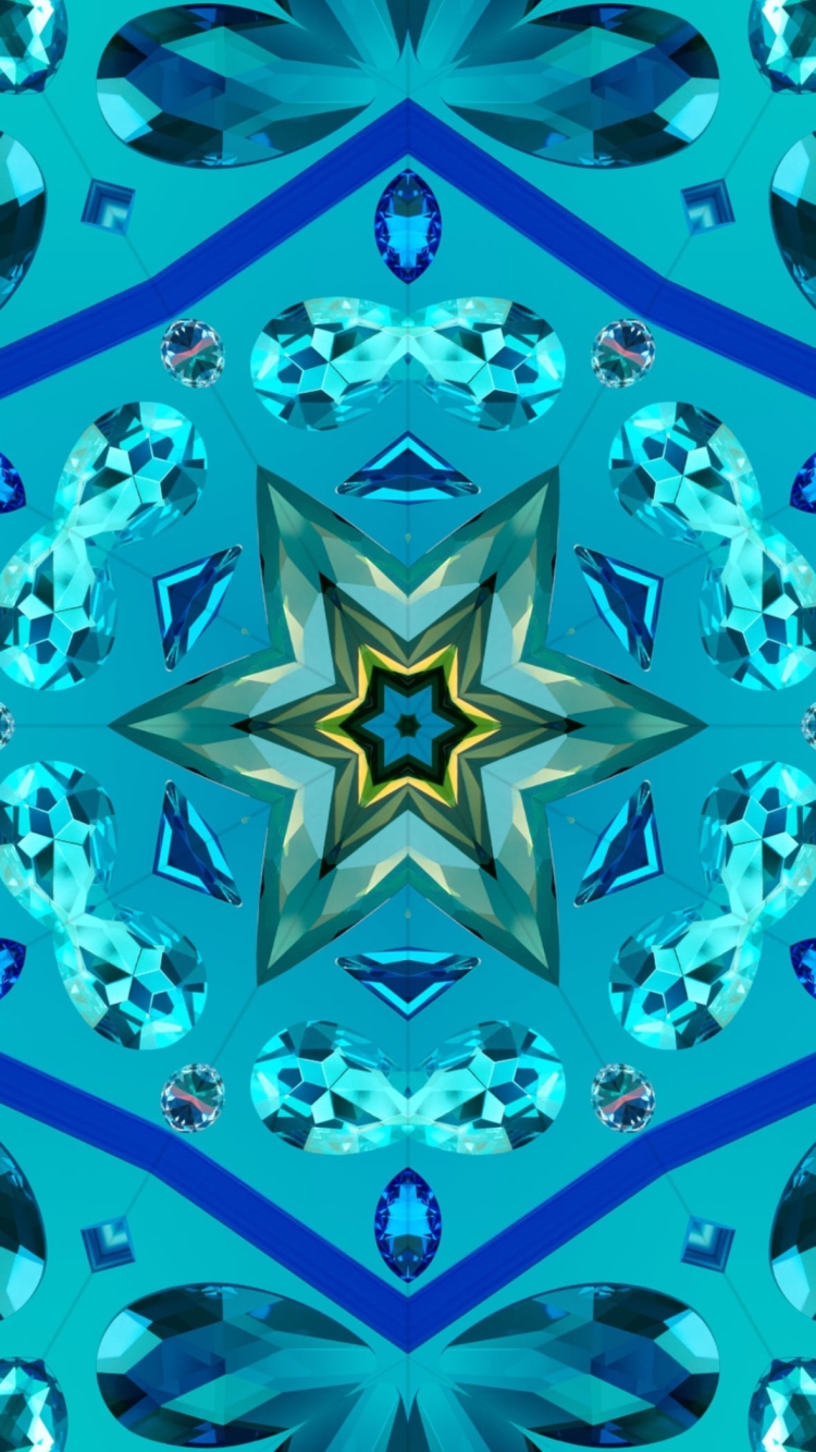 緑の綺麗な万華鏡 / 星型 / 宝石の750 x 1334 / スマホ壁紙