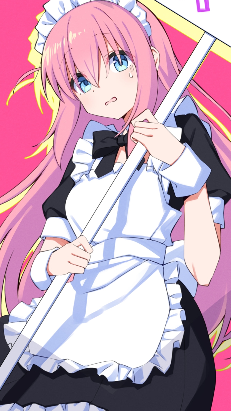 看板を持つメイド姿の後藤ひとり / ぼっち・ざ・ろっく!の750 x 1334 / スマホ壁紙