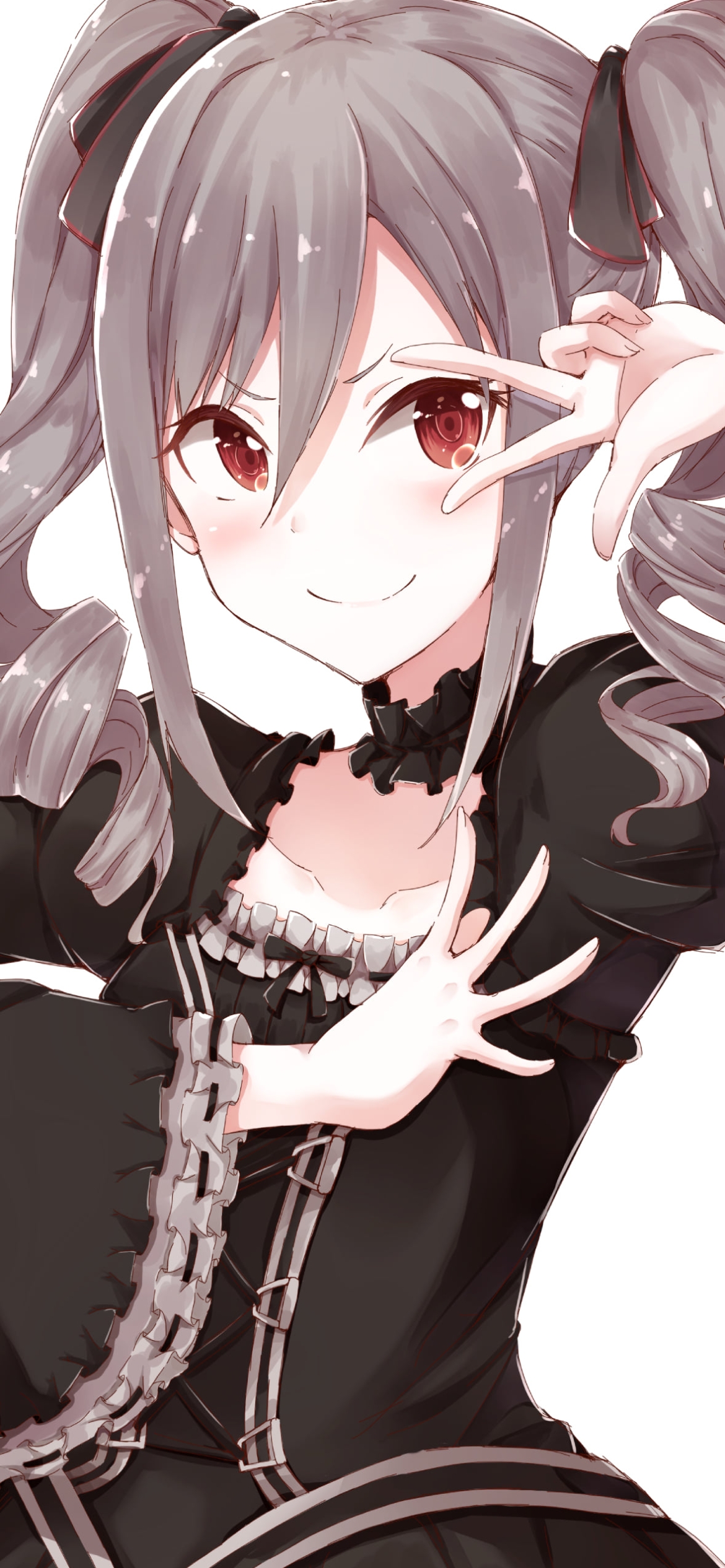 黒いドレスを着てピースする可愛い神崎蘭子 / アイドルマスターシンデレラガールズの1170 x 2532 / スマホ壁紙