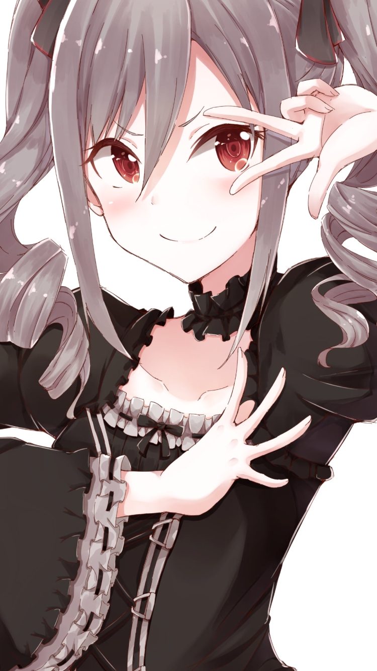 黒いドレスを着てピースする可愛い神崎蘭子 / アイドルマスターシンデレラガールズの750 x 1334 / スマホ壁紙