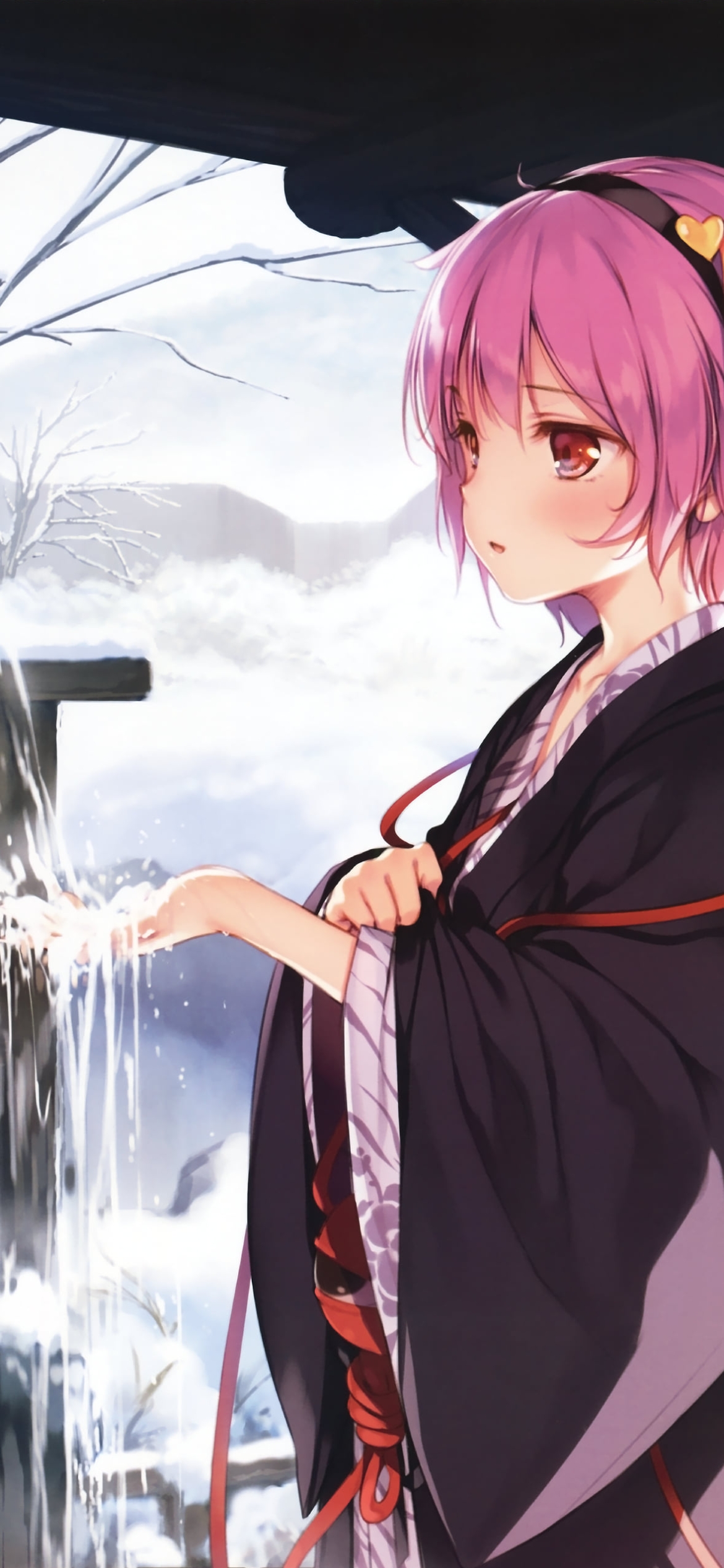 竹水から出る水に手をかざす古明地さとり / 東方の1170 x 2532 / スマホ壁紙