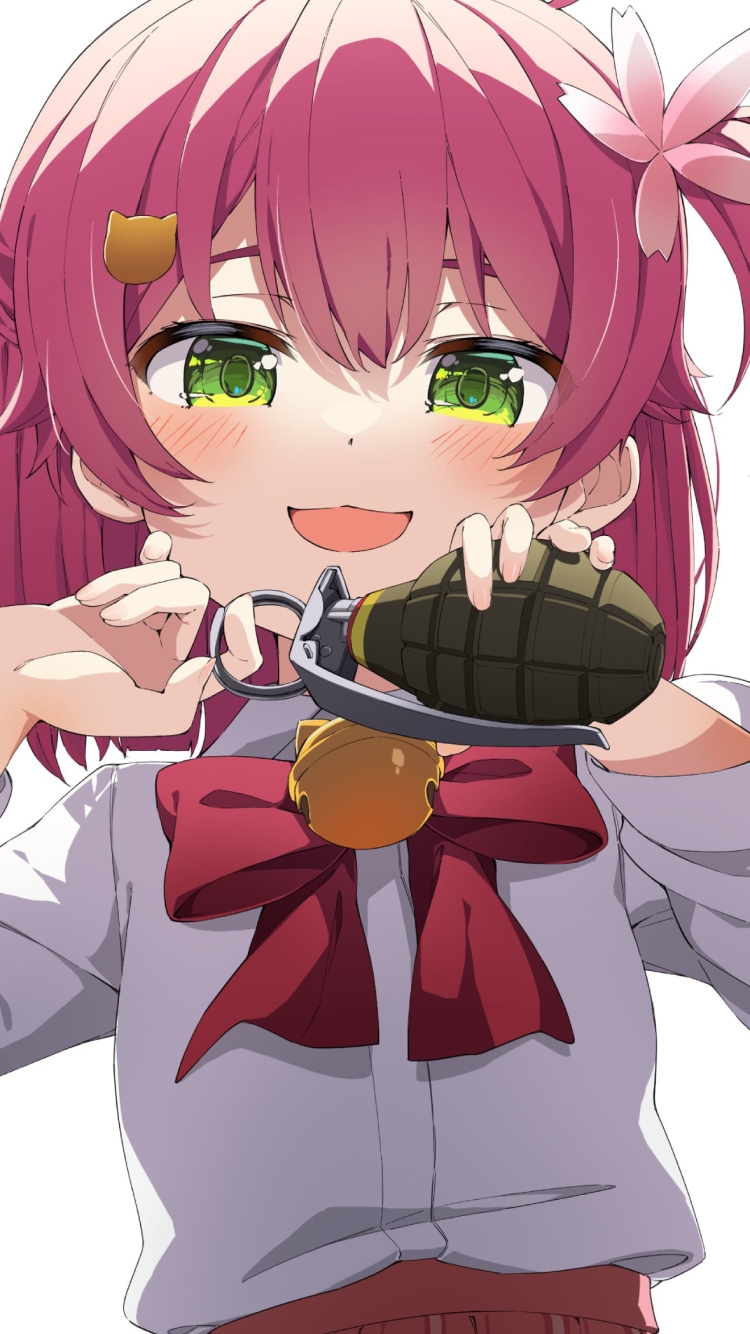 緑の瞳のさくらみこ / ショートカット / 可愛い / ホロライブ / バーチャルYouTuber / Vtuberの750 x 1334 / スマホ壁紙