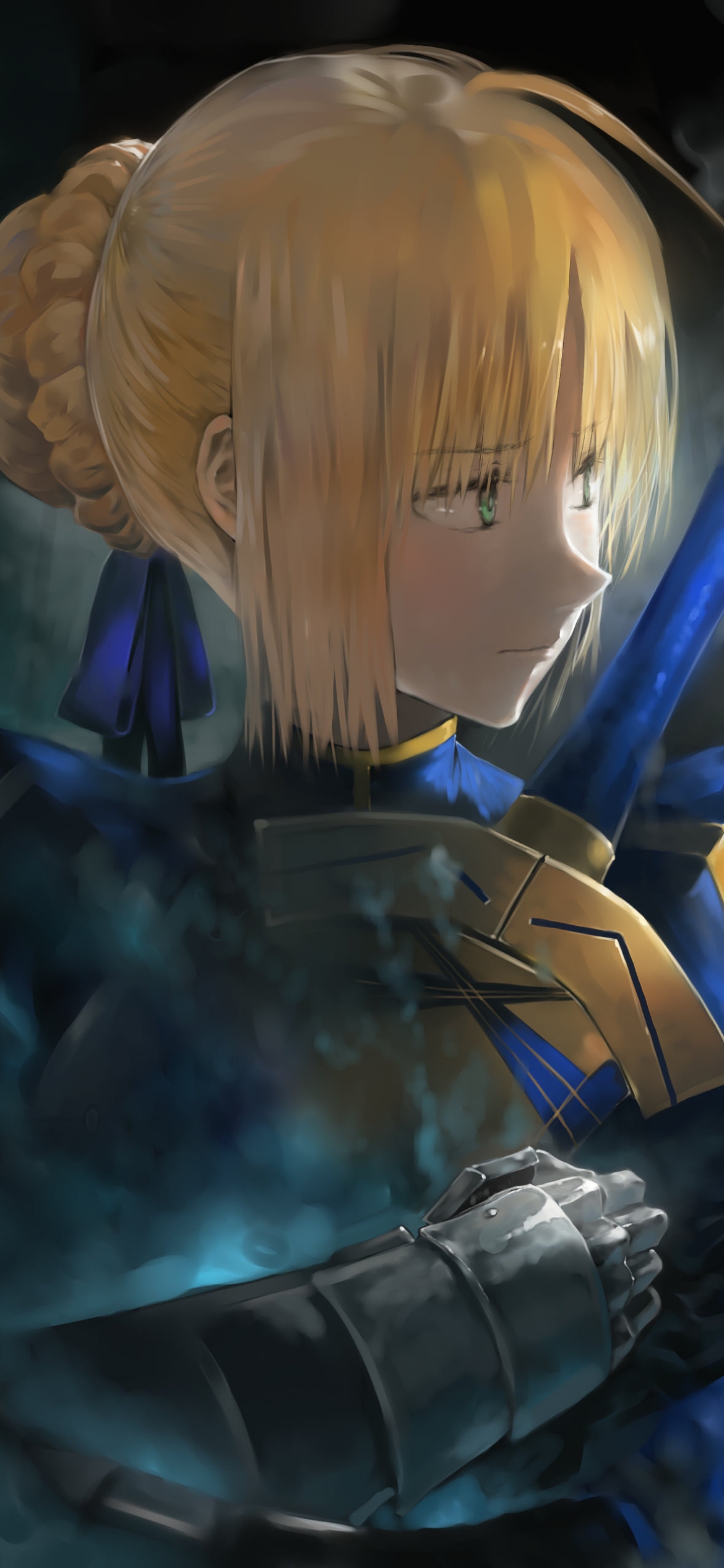 剣を抱き横を見るセイバー / アルトリア・ペンドラゴン / Fateの1170 x 2532 / スマホ壁紙