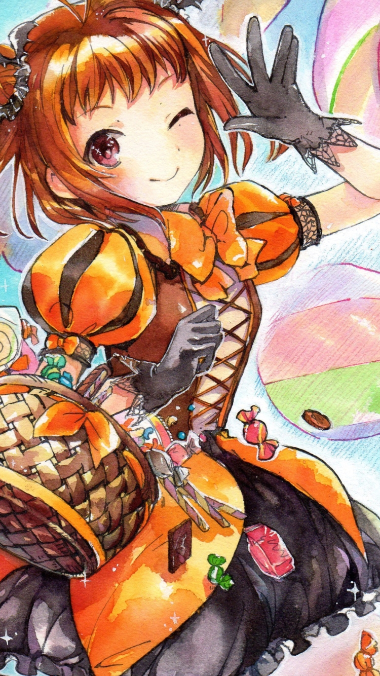 飴が入った籠を持ちウィンクする那珂 / 艦隊これくしょんの750 x 1334 / スマホ壁紙