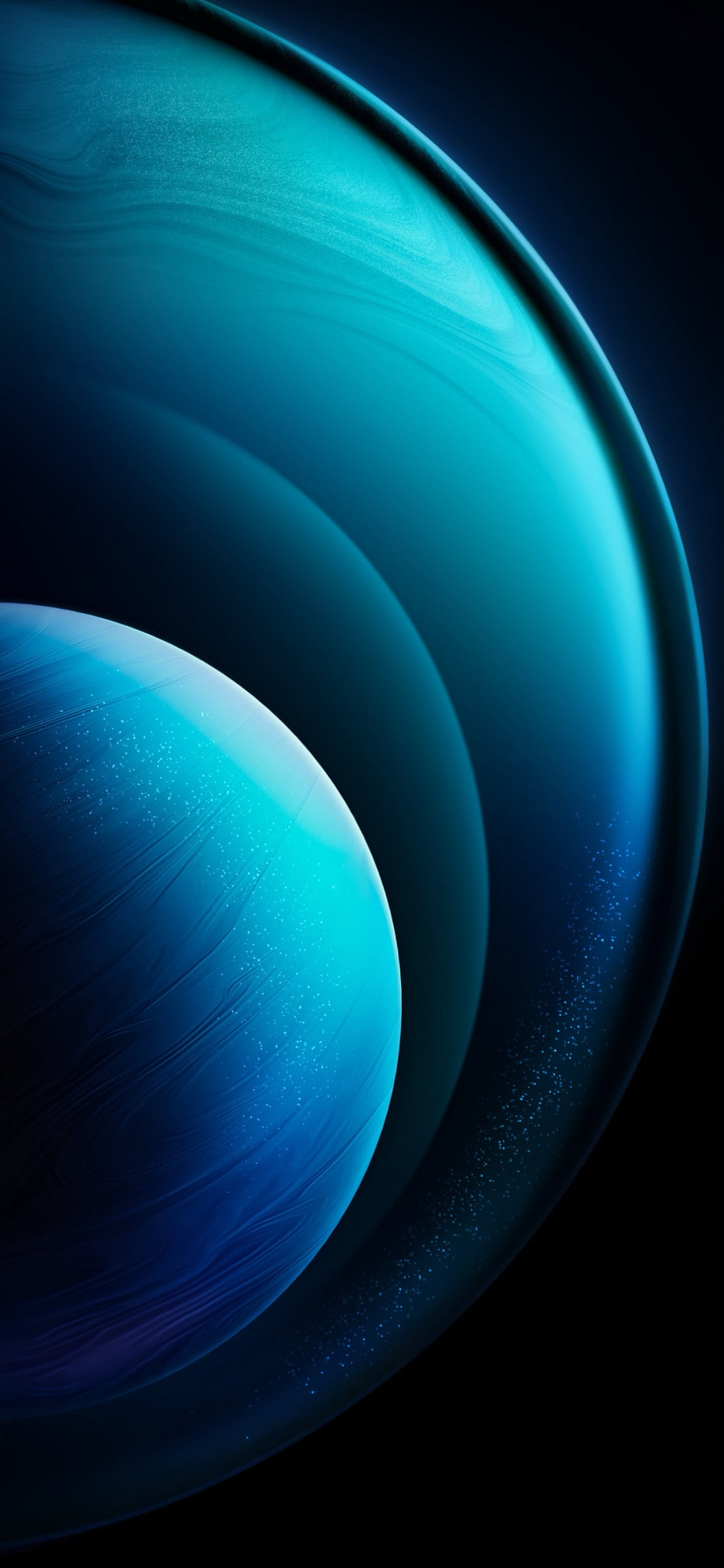 連なる3つの水色の惑星 / 宇宙の1170 x 2532 / スマホ壁紙