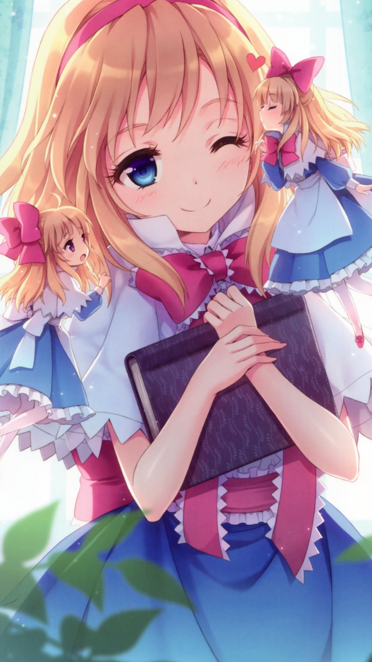 ウィンクするアリス・マーガトロイド / 上海人形 / ピンクのカチューシャ / 東方の750 x 1334 / スマホ壁紙