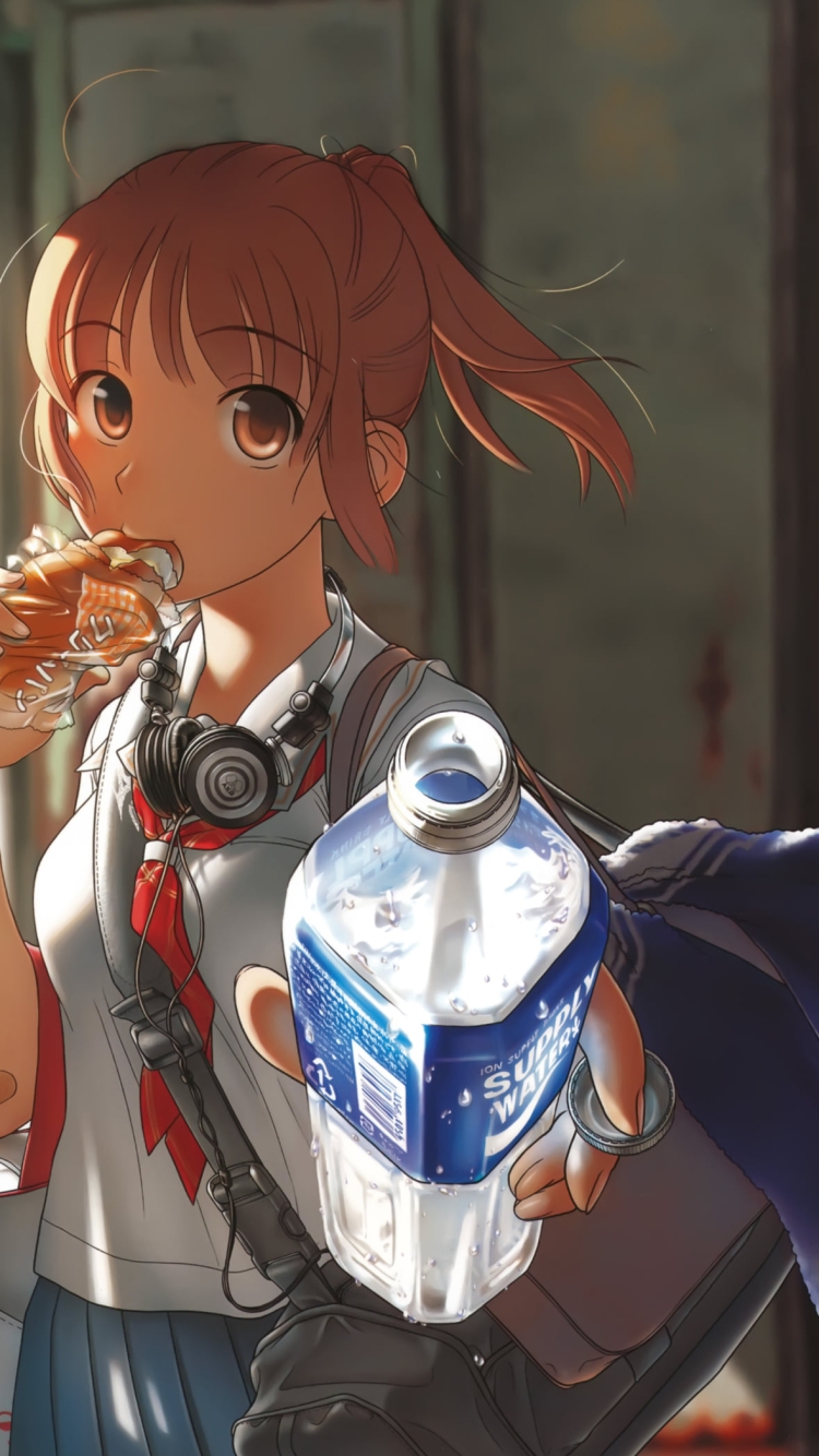 パンを食べながら水を差し出す咲野 明日夏 (さきのあすか) / キミキスの750 x 1334 / スマホ壁紙