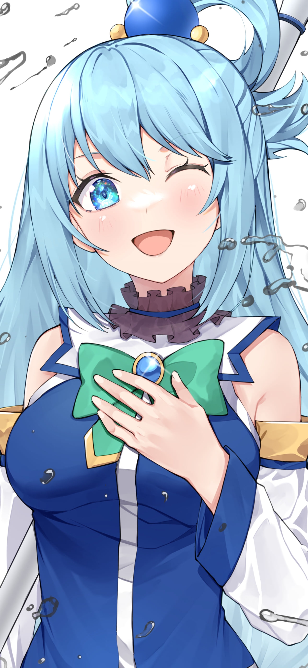 胸元のブローチに手をあててウィンクするアクア / このすば! / この素晴らしい世界に祝福を!の1170 x 2532 / スマホ壁紙