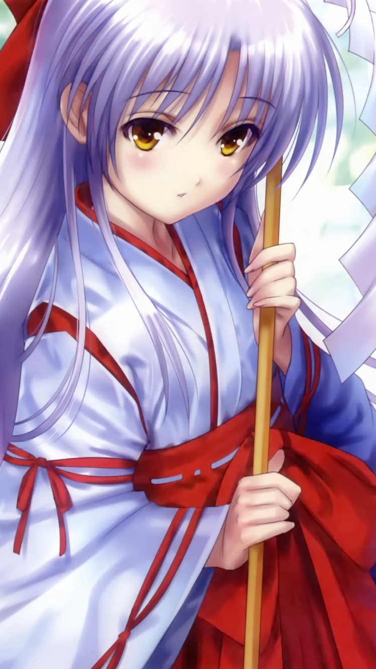 巫女姿の立華奏 (たちばなかなで) / エンジェル ビーツ!の750 x 1334 / スマホ壁紙