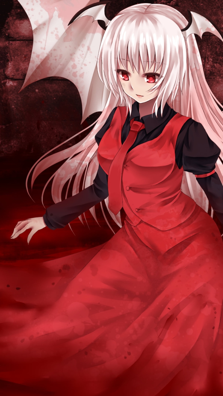 赤いドレスを着た小悪魔 / コウモリの羽 / 東方の750 x 1334 / スマホ壁紙