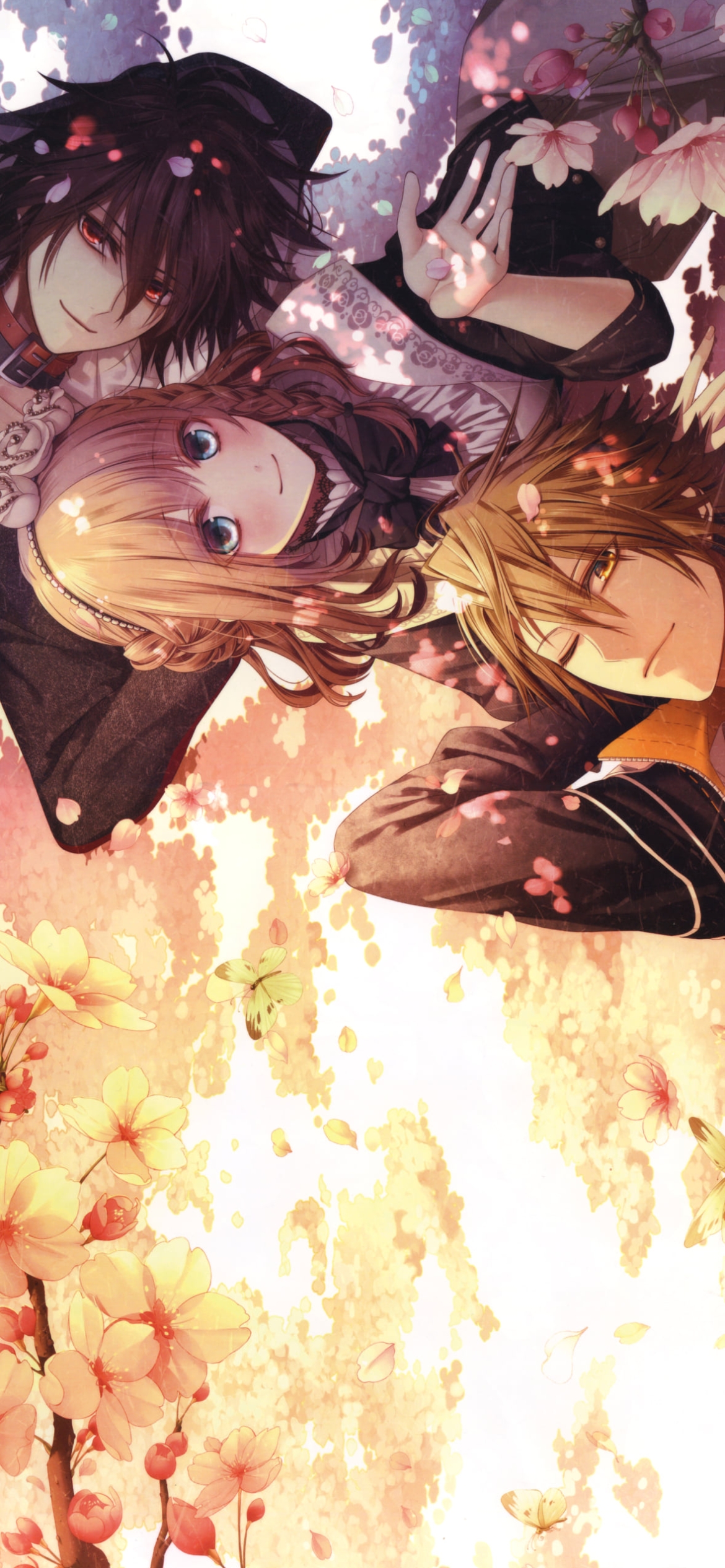 花見をする主人公とシンとトーマ / アムネシア / AMNESIA / 乙女ゲームの1170 x 2532 / スマホ壁紙