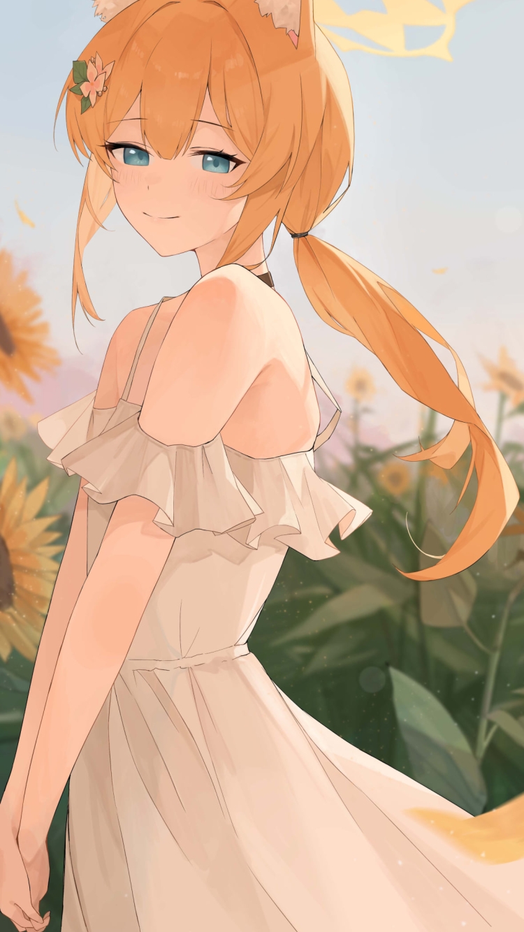 向日葵畑に佇む伊落マリー / ブルーアーカイブの750 x 1334 / スマホ壁紙