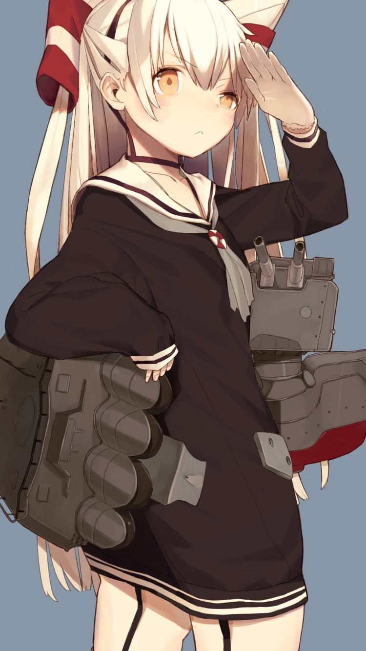 敬礼する天津風 / 連装砲くん / 艦隊これくしょんの750 x 1334 / スマホ壁紙