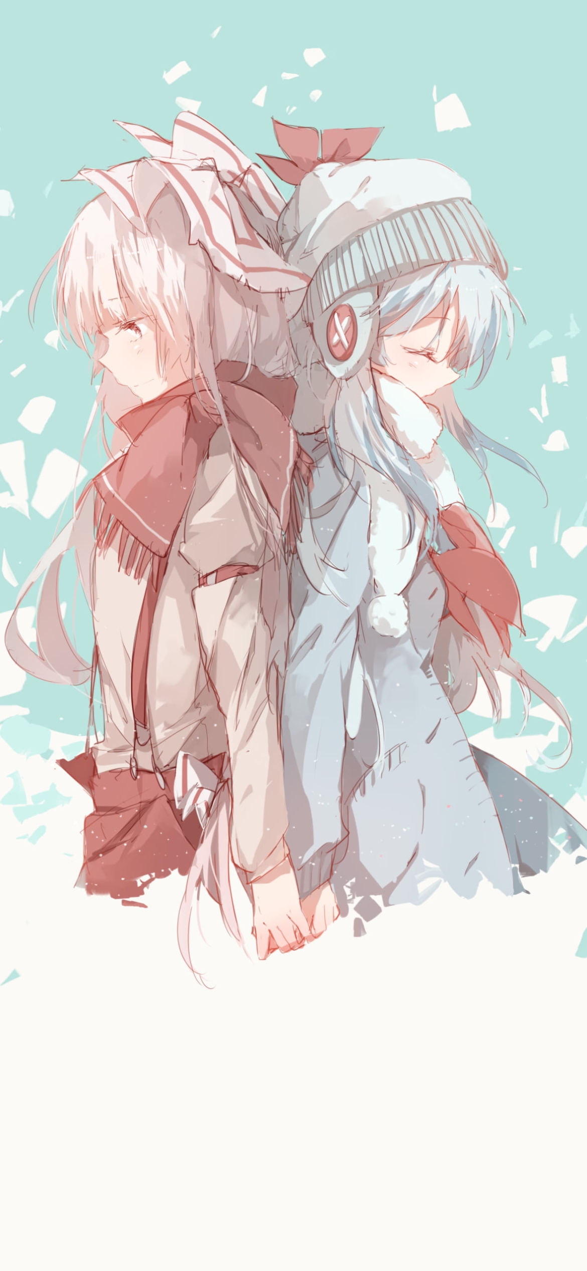 背中を合わせて立つ藤原妹紅と上白沢慧音 / 東方の1170 x 2532 / スマホ壁紙