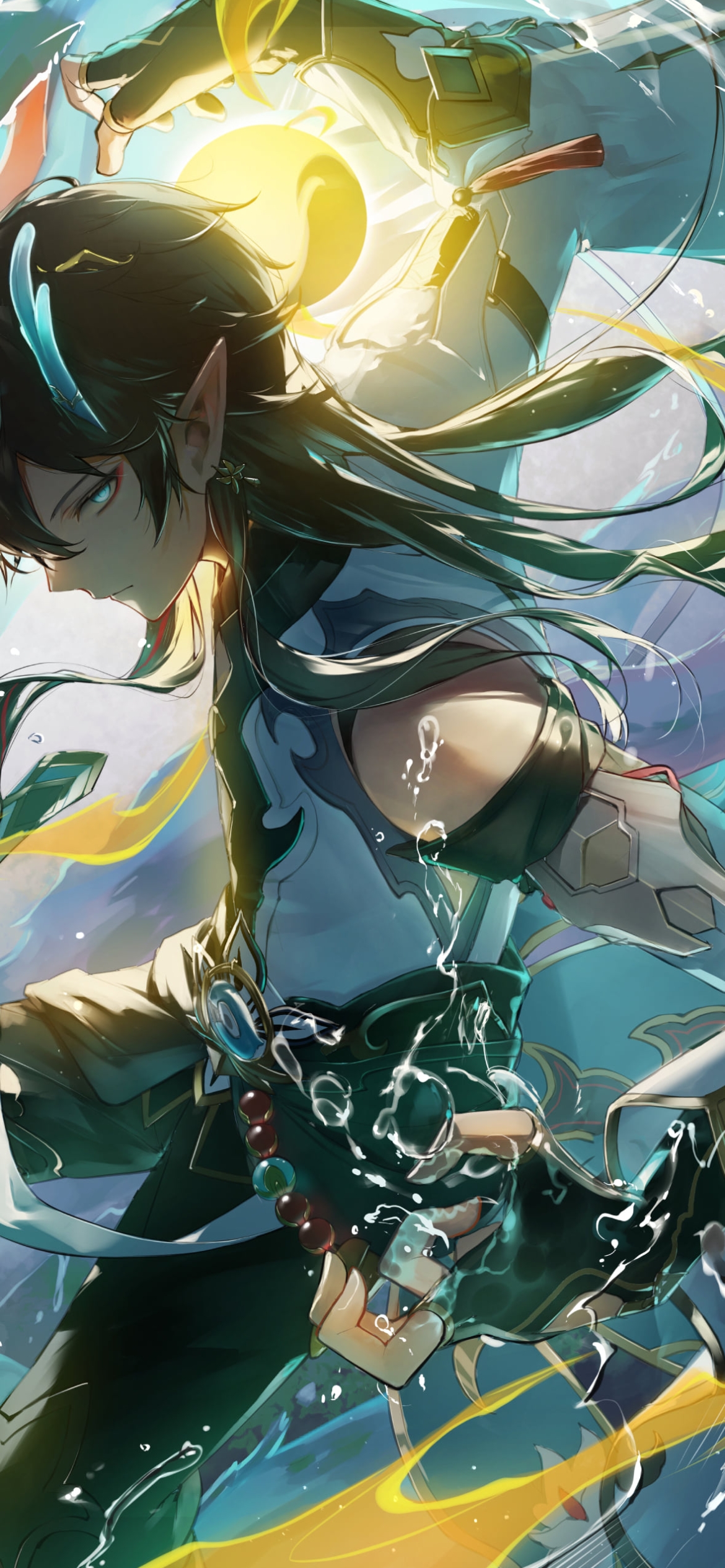 水中で魔法を詠唱する丹恒 / 飲月 / 崩壊:スターレイルの1170 x 2532 / スマホ壁紙