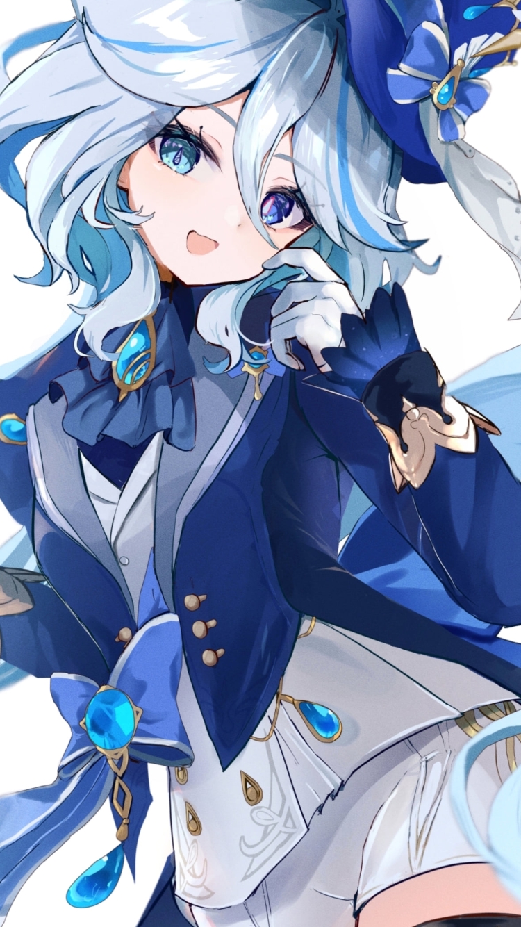 頬に手をあて笑顔のフリーナ / 原神の750 x 1334 / スマホ壁紙