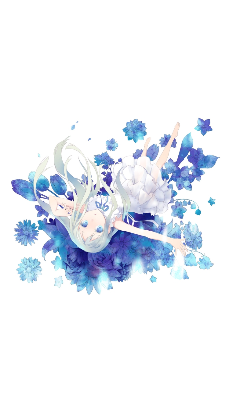 青い花と逆さまの本間芽衣子 / あの日見た花の名前を僕達はまだ知らない。  / あの花の750 x 1334 / スマホ壁紙
