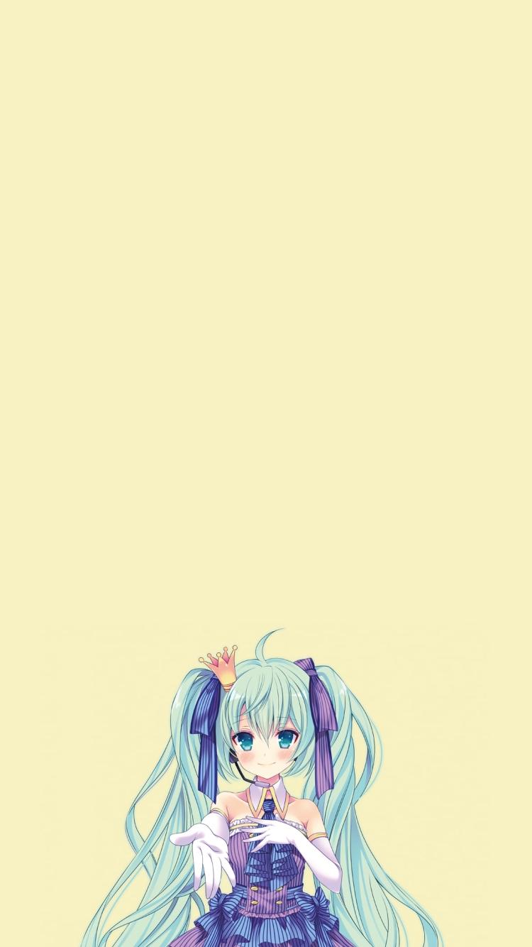紫と青のドレスを着たツインテールの初音ミク / ボーカロイドの750 x 1334 / スマホ壁紙